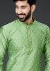 Green Silk Woven Kurta & Pajama Set For Men