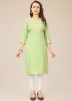 Green Embroidered Kurti In Cotton