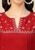 Red Embroidered Chiffon Short Kurti