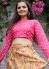 Pink Readymade Skirt Set For Mother & Daughter In Art Silk