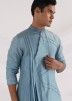 Blue Asymmetric Silk Plain Kurta & Pajama For Men