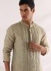 Green Plain Linen Short Kurta & Pajama For Men
