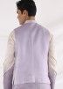 Purple Linen Nehru Jacket With Beads Work