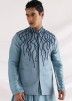 Blue Thread Embroidered Designer Nehru Jacket USA
