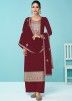 Maroon Georgette Embroidered Palazzo Style Suit