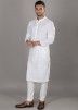 White Kurta Pajama In Art Silk