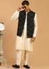 Cream Color Viscose Kurta Pajama With Nehru Jacket