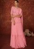 Pink Embroidered Kurti Style Lehenga In Georgette