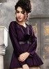 Purple Readymade Embroidered Net Top With Skirt
