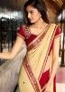 Beige & Red Chiffon and Georgette Saree With Blouse