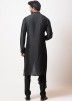 Black Asymmetric Kurta Pajama In Art Silk