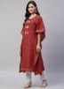 Readymade Red Printed Kaftan In Cotton