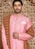 Readymade Pink Woven Design Sherwani Set