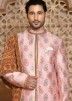 Mens Pink Woven Sherwani & Pajama