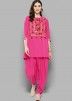 Pink Readymade Art Silk Flared Style Kurti And Dhoti