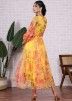 Yellow Floral Printed Organza Dress