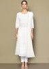 White Readymade Embroidered Kurta In Cotton