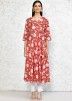 Readymade Printed Cotton Kaftan Style In Red