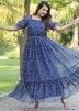 Blue Digital Printed Dress In Georgette