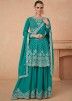 Pine Green Embroidered Suit Set In Chiffon