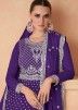 Purple Embroidered Suit Set In Chiffon