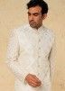 Off White Embroidered Classic Style Sherwani Set