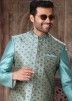 Blue Printed Jacket Style Indo Western Sherwani