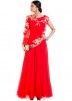 Bright Red Gown With Embroidered Jacket