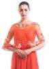 Orange Hand Embroidered Gown With Cape & Bottom