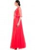 Coral Red Gown With Half Embroidered Cape