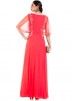 Coral Red Gown With Half Embroidered Cape