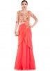 Indian Gown: Buy Orange Heavily Embroidered Saree Style Indo Western Gown