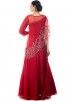 Red Georgette Net Cape Style Gown 