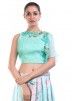 Turquoise Organza Silk Crop Top With Skirt