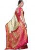 Cream & Pink Kanjivaram Silk Saree With Blouse