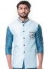 Teal Blue Cotton Silk Kurta Set With Nehru Jacket