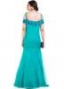 Turquoise Crape Silk & Net Off Shoulder Gown