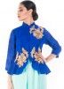 Royal Blue Raw Silk Peplum Top With Dhoti Pant