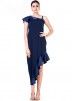 Blue Satin One Shoulder Asymmetric Dress