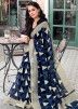 Blue & White Cotton Printed Saree With Blouse