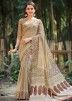 Beige Cotton Printed Saree With Blouse