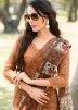Brown Cotton Printed Saree With Blouse