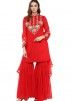 Casual Readymade Red Georgette Kurti with Sharara