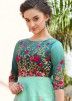 Sea Green Printed Indian Gown With Embroidery