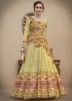 Indian Gowns: Buy Light Yellow Digital Printed Indo Western Gown for Wedding