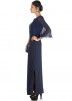 Navy Blue Lycra Side Slit Cape Style Dress