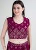 Magenta Readymade Embroidered Saree In Georgette