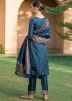 Blue Art Pashina Silk Pant Suit Set With Dupatta