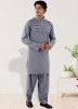 Grey Readymade Cotton Mens Pathani Suit Set