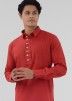 Readymade Cotton Mens Pathani Suit In Red 